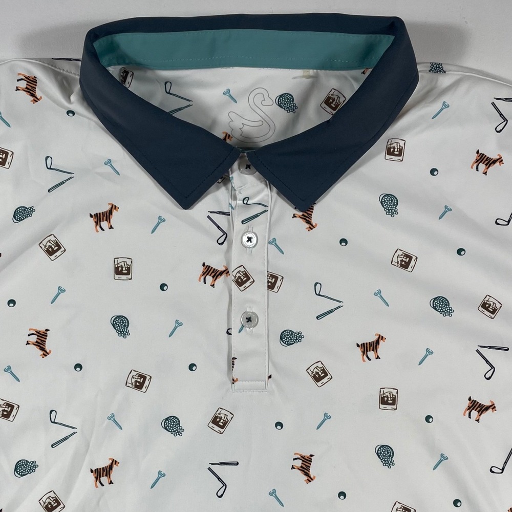 Swannies‎ Golf Polo Mens XL Novelty Goat Golf Print Performance White AOP